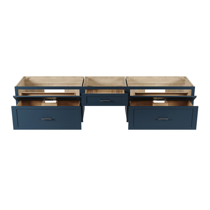 Ensemble de meuble-lavabo mural flottant double 96 po avec bureau Disar, Bleu