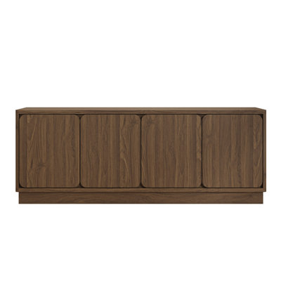 Meuble télé 63 po avec 4 portes de rangement, meuble télé avec panneau de particules en bois et trous pour câbles, meuble télé moderne pour le salon