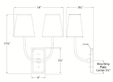 Thomas O'Brien Hulton Double Sconce, Polished Nickel, Fabric