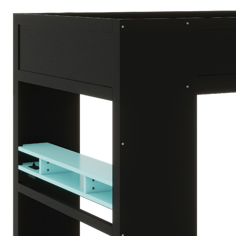 Lit superposé avec bureau à hauteur réglable, Bleu