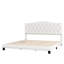 Lit plateforme tapissier très grand beige avec tête de lit Diamond, courbure de selle et tête de lit chic