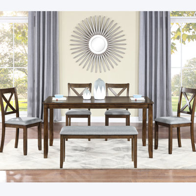 6 Walnut Dining For 6, With Rectangular Table, 4 Chairs And A Space Bench 6 Table , Tabletop, & Stylish Modern Homes