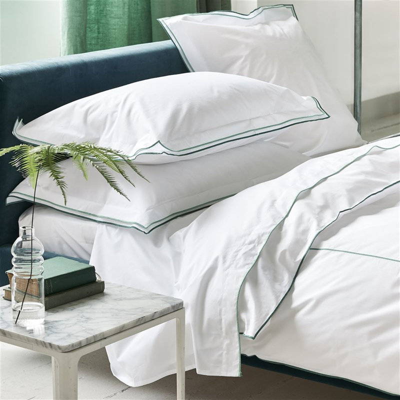 Astor Birch 400 Thread Count 100% Cotton Percale Flat Sheet, Queen, Indigo
