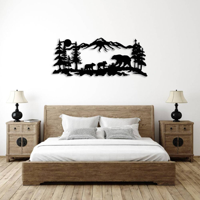 Décoration murale Mountain Bear Family, Noir, H 16 po x l 40 po x P 0,12 po