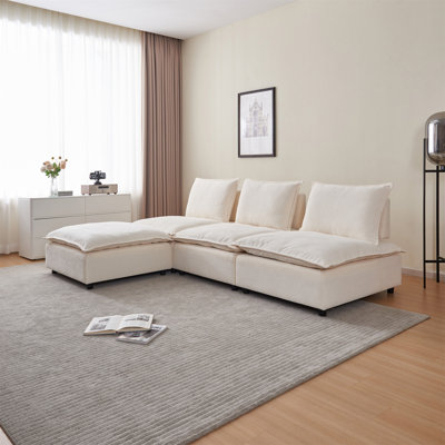 106.3'' L-Shaped Modular Sectional Sofa, 3 Armless Chairs with Movable Ottoman, Adjustable Backrest for Custom Deep Seat, Convertible Couch for Living Room & Apartment