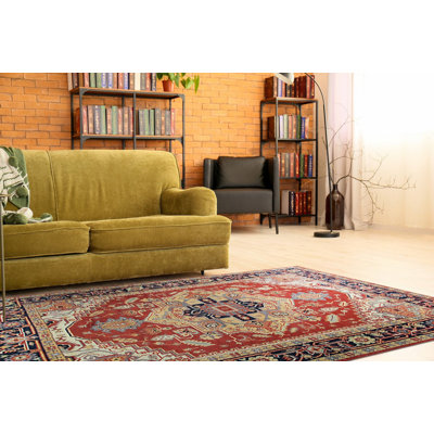 Tapis oriental en laine rouge noué à la main