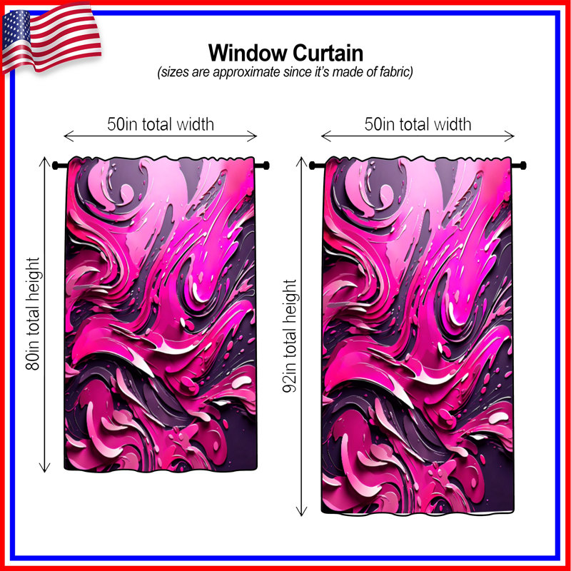 Rideaux roses à motif de tourbillons abstraits, voilages et voilages occultants - 1 panneau, 50 po x 92 po - 1 panneau