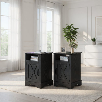 Ensemble de 2 tables de chevet de ferme avec station de charge et rangement spacieux pour un confort moderne