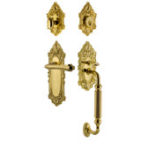 Nostalgic Warehouse Victorian Plate F Grip Handleset with Single Cylinder Deadbolt and Fleur Lever