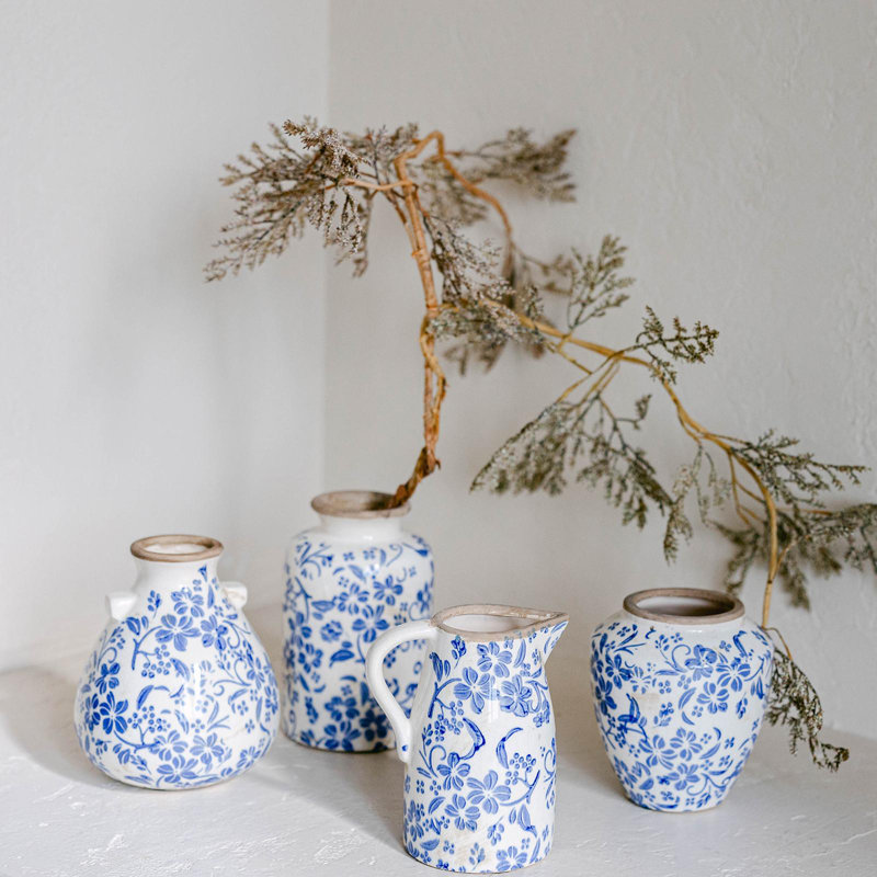 White With Blue Floral Pattern Vase