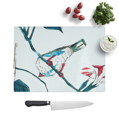 Glass Morning Glories & Bird by Utagawa Hiroshige Chopping Board