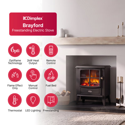 Dimplex Brayford Optiflame Free Standing Electric Flame Effect Stove, 44cm W
