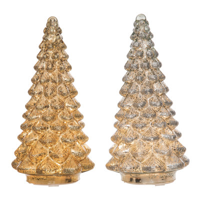 Glass Light Up Silver Gold Tree, Tabletop Tree, Gold, Glass, Set of 2, Tabletop, Living Room, Christmas, Christmas Decoration, Light Up LED