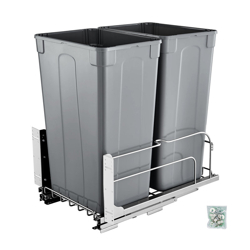 Double Pullout Waste Container Kitchen Trash Can with Soft Close Grey 50QTx2