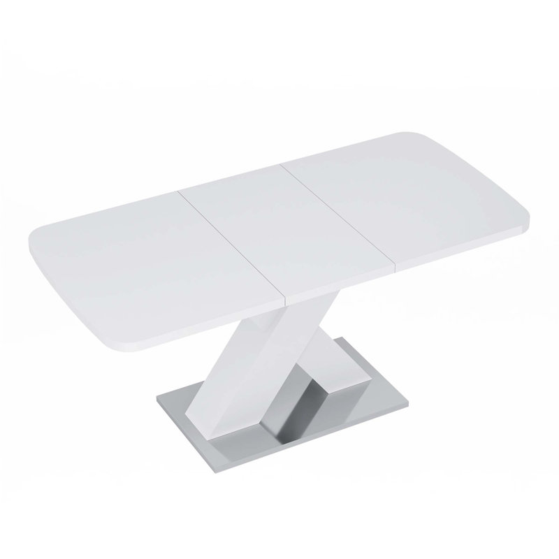 Stretchable Square Dining Table(Only Table), White, White/Gray