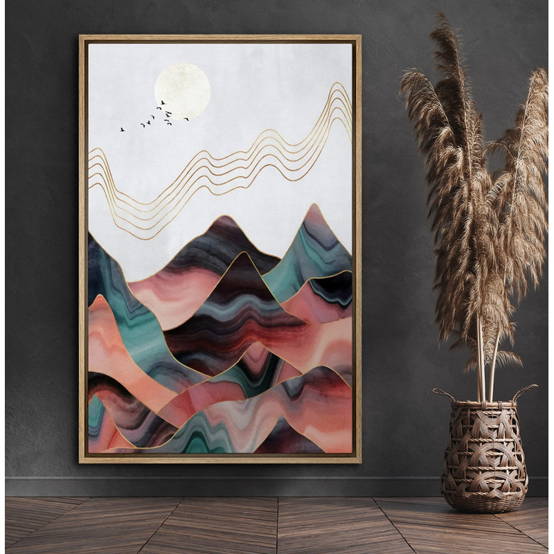 "Teal and Pink Marble Effect Mountain Range", reproduction sur toile encadrée, Naturel, H 36 po x l 24 po x P 1,5 po
