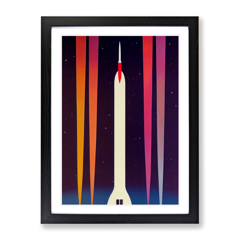 Artsy Spaceship Rocket - Wall Art, 46cm H x 34cm W, Black Framed