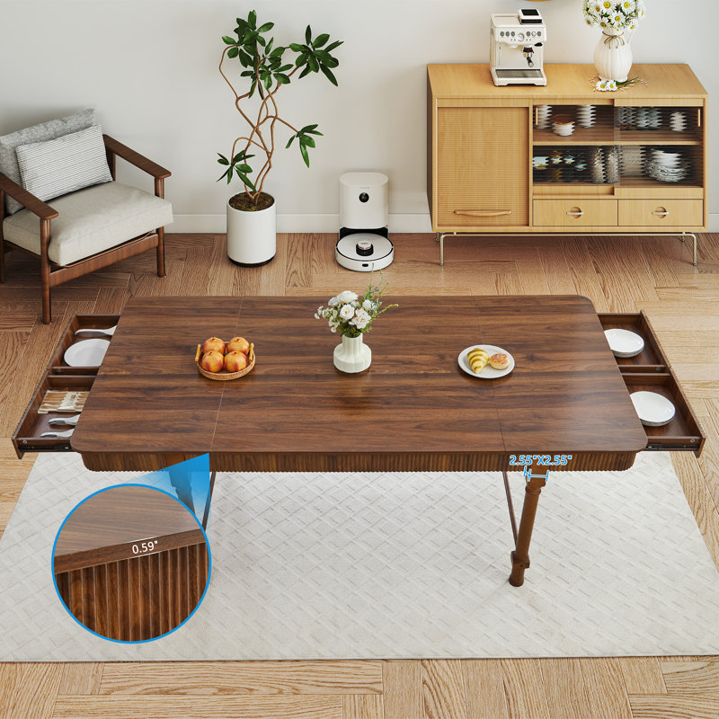 78.74'' Farmhouse Dining Table With Drawer, Walnut