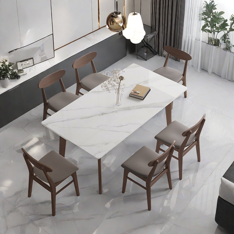 Modern generous rectangular dining table and chair, 29.5"H x 78.7"L x 35.4"W