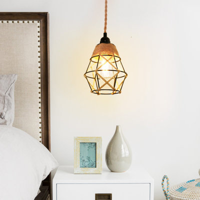 Herblain 1-Light Retro Diamond Plug-in Hand Woven Pendant Light with On/Off Switch