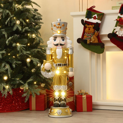 Soldat doré casse-noisette 3 pi avec couronne argentée, décoration de Noël à piles