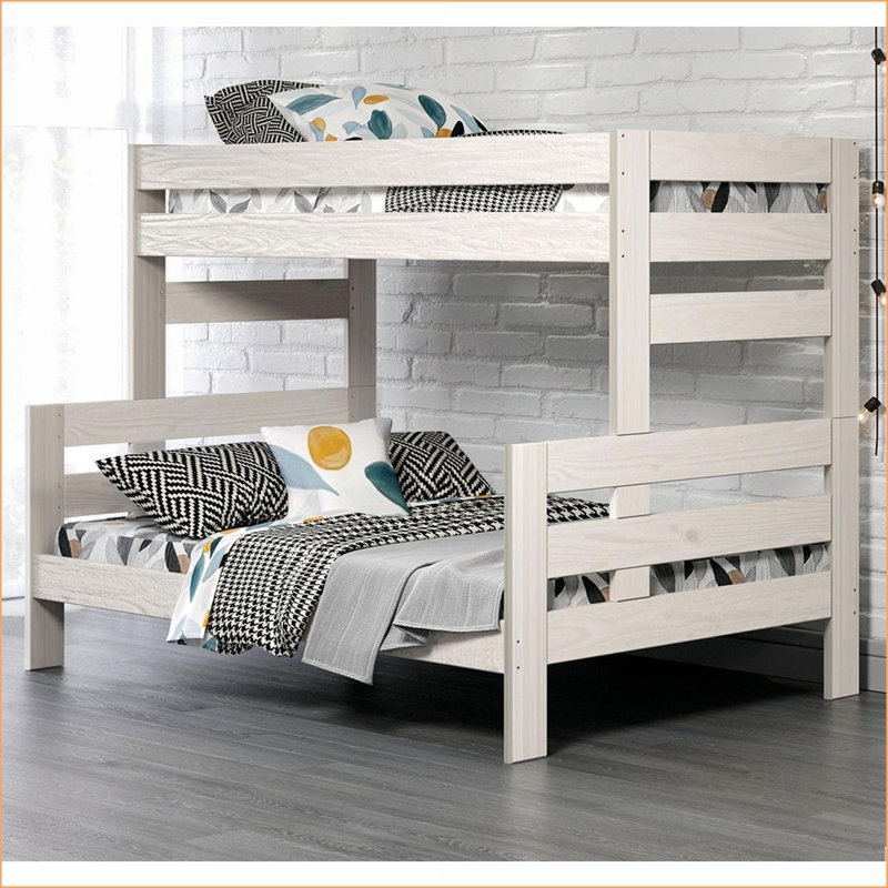 Lit simple superposé en pin brésilien massif avec échelle au fini blanc rustique pour chambre d'amis / deuxième chambre