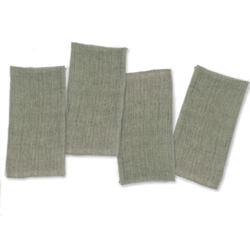 Stone Washed Linen Dinner Napkins - Set of 4, Green