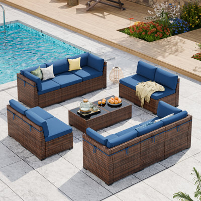 Mecayla 10 Person Wicker Outdoor Modular Sectional Seating Group With Cushions
