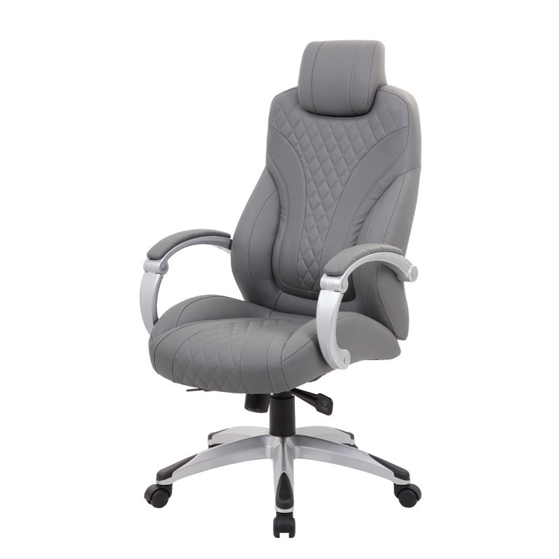 Kelly Rolling Executive Armchair, Gray Stitched-Back Caressoftplus, Caressoft Vinylplus Gray