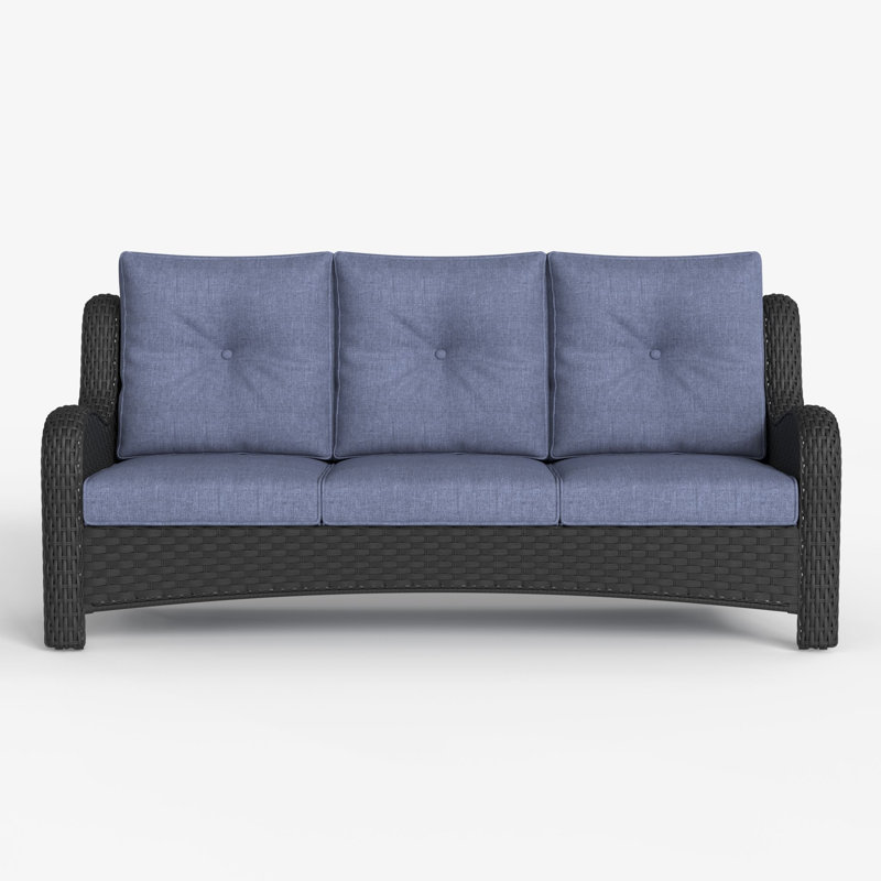 184.9cm Wide Metal Patio Sofa with Cushions, Navy, Black