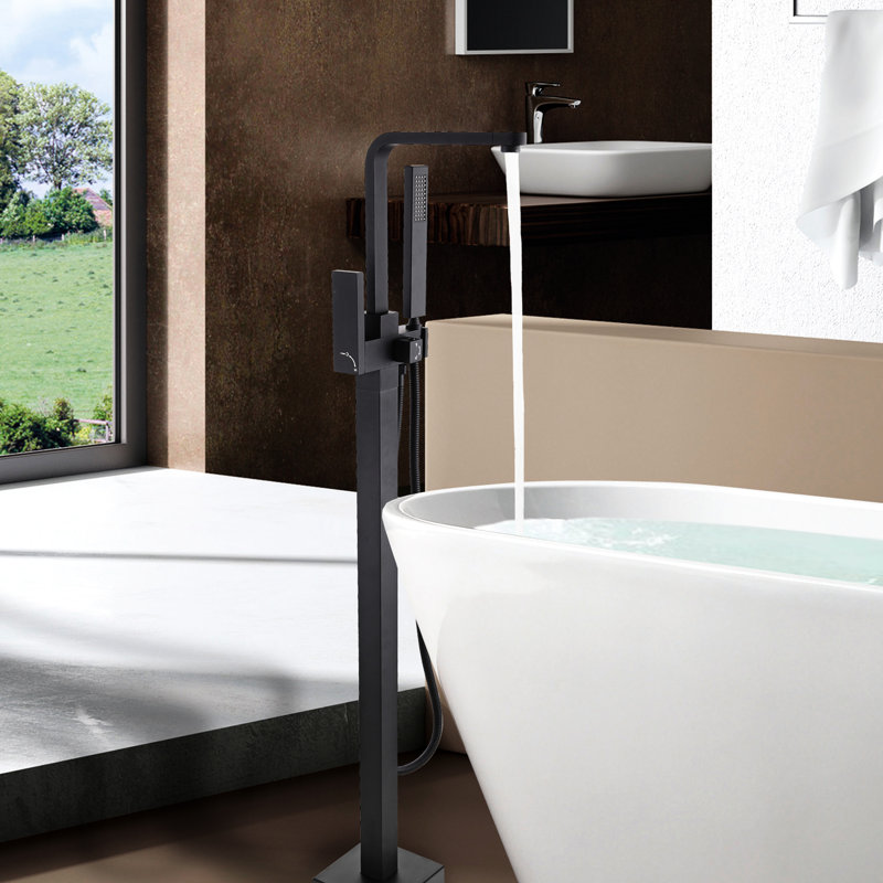 Freestanding Bathtub Faucet With Matte Black Shower Spray And Modern Handheld Adjustable