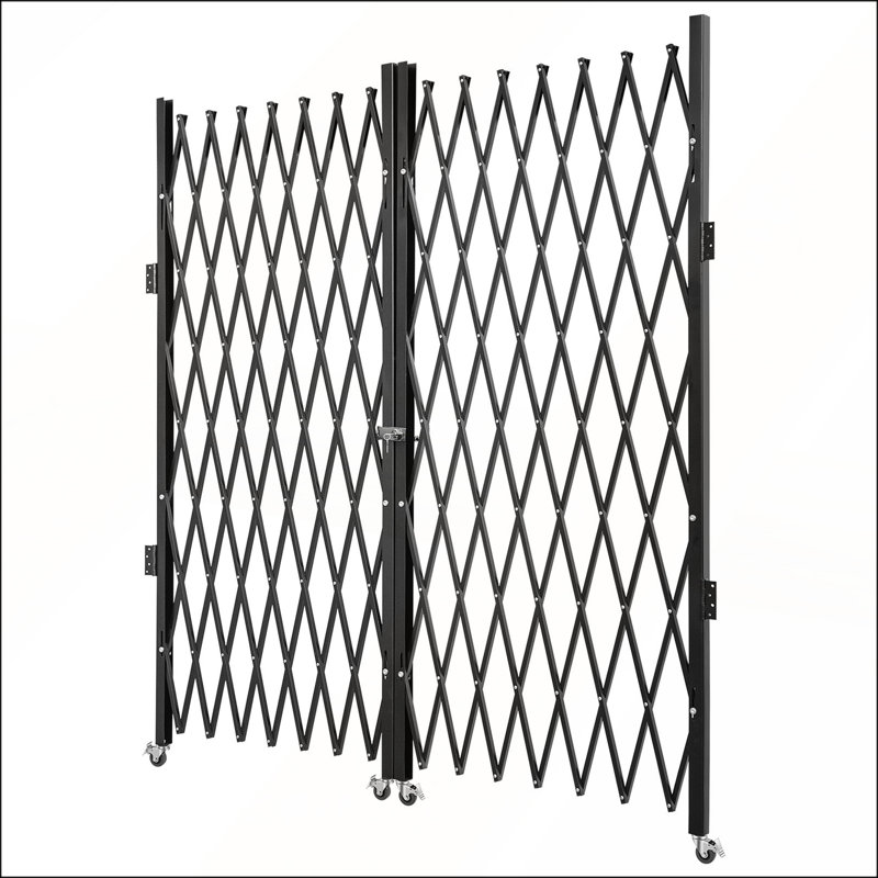 Double barrière de sécurité pliante, H 7,1 pi x l 12,5 pi, conception en accordéon en acier pour une protection flexible et durable avec clés