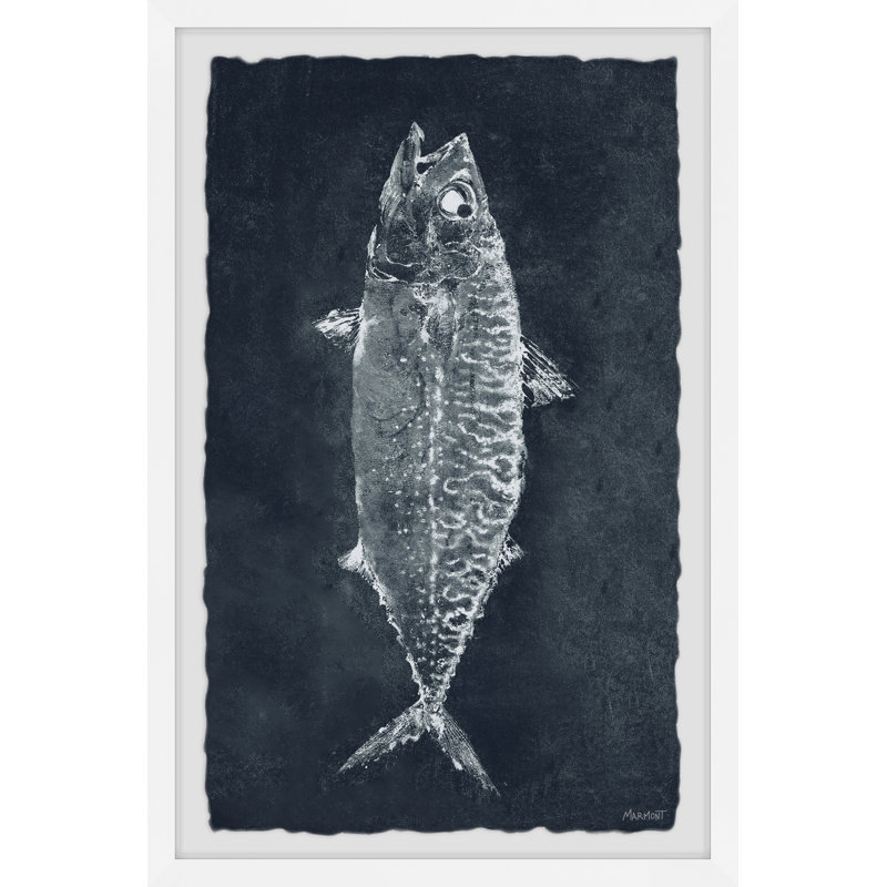 Poisson en noir par Marmont Hill - reproduction de cadre photo avec bord frangé, H 18 po x l 12 po x P 1,5 po