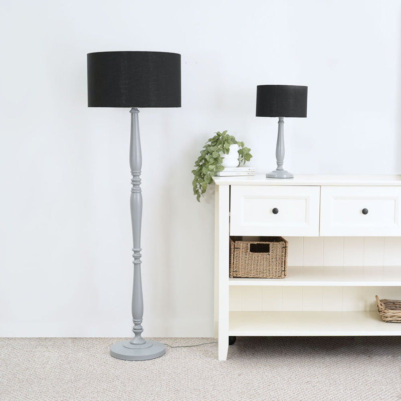 Arialdo 157cm Traditional Floor Lamp, Matte Grey, Black