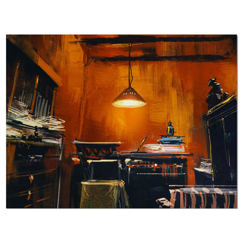 « old rétro workspace », reproduction de peinture à l’huile sur toile tendue, H 30 po x l 40 po x P 1,5 po