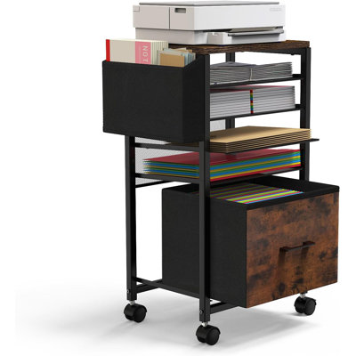 Rolling File Cart, 5-Tiered File Cart With Hanging File Folders On Wheels