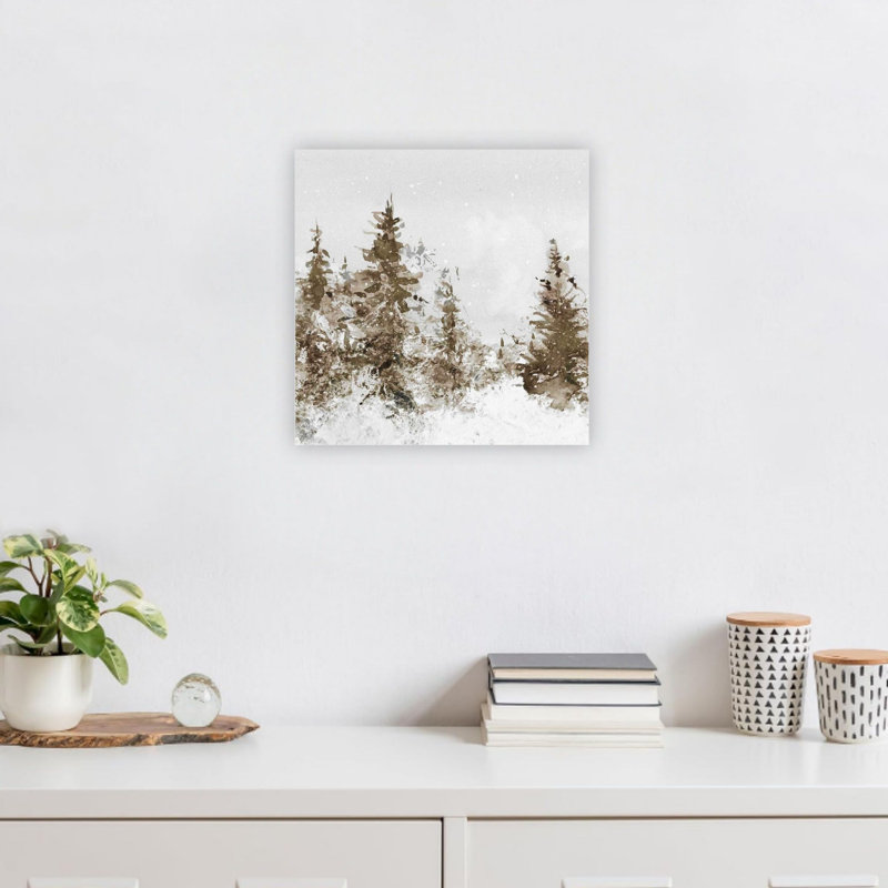 Impression sur toile 24 po x 24 po, impression sur toile 24 po x 24 po, pin blanc rustique en hiver, tons terreux pour le salon, la chambre à coucher et le bureau