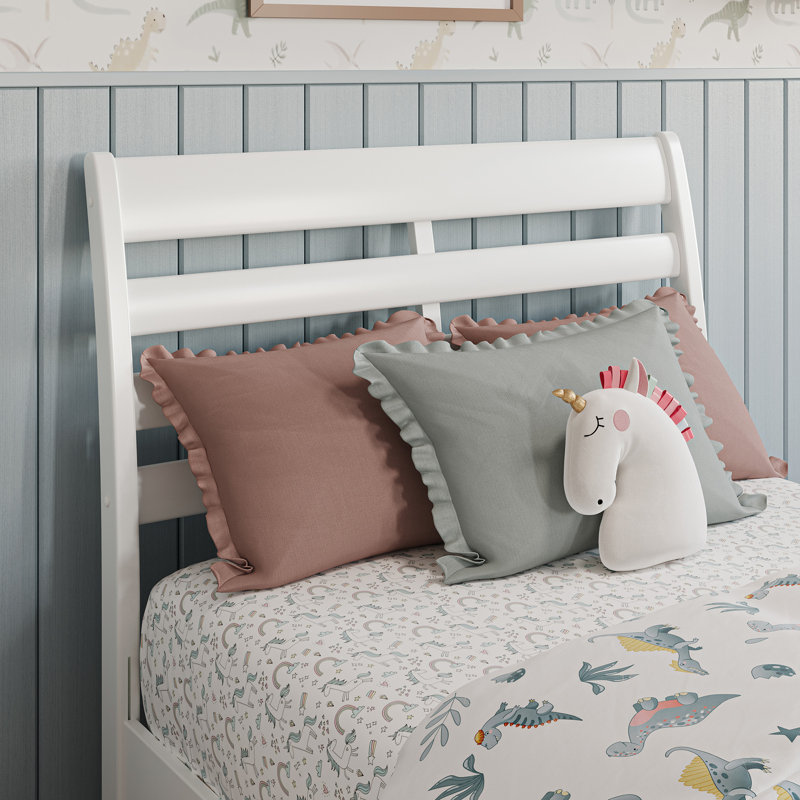 Ashmun Solid Wood Sleigh Slat Panel Headboard, White, Twin