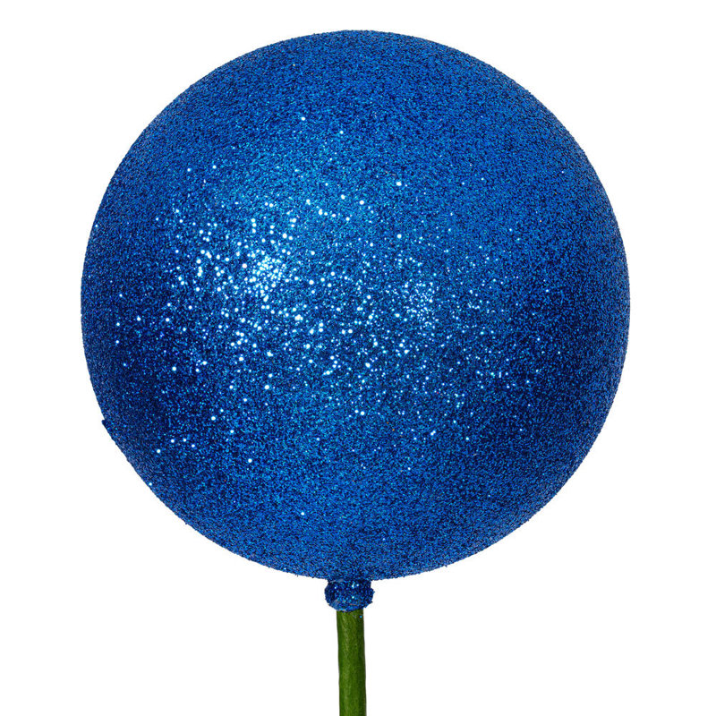 Vickerman 4" x 18" Glitter Ball Ornament Stick 6/Bag. 4 inch ornament on an 18 inch stick., Blue