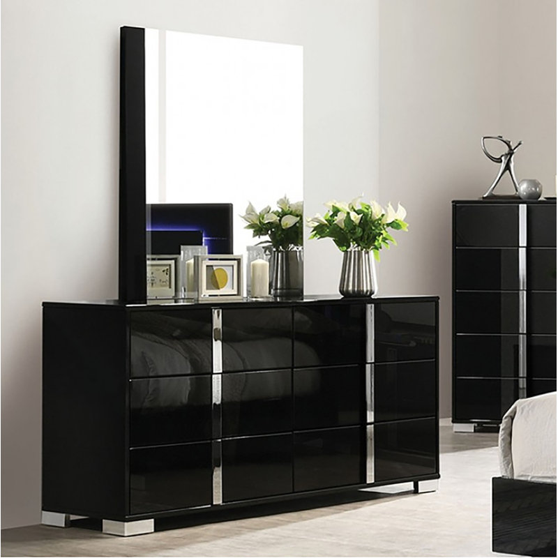 Commode 6 tiroirs avec miroir Warddy, Noir
