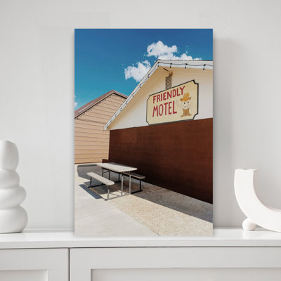 The Friendly Motel Modern Retro Vintage Summer Architecture Wall Art Print 1 Piece Wrapped Canvas Wall Art