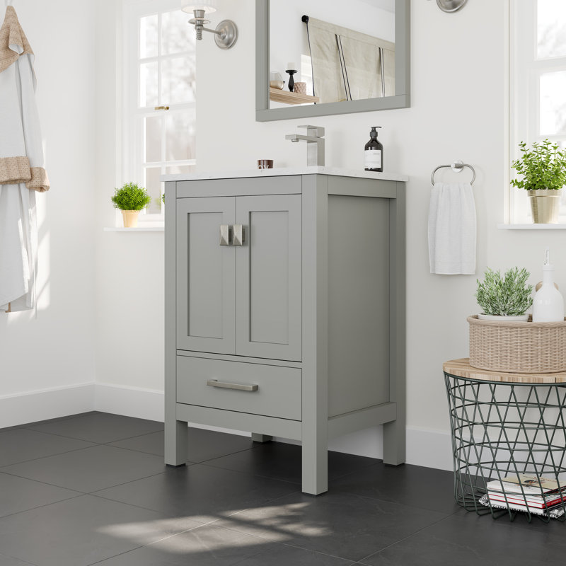 Eviva London 24"W x 18"D Bathroom Vanity with Undermount Porcelain Sink, Grey, Quartz - White Carrara