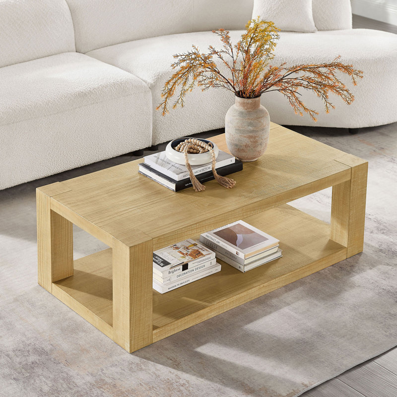 Table basse rectangulaire moderne en bois aggloméré à 2 niveaux de 48 pouces pour salon, bureau, couleur naturelle