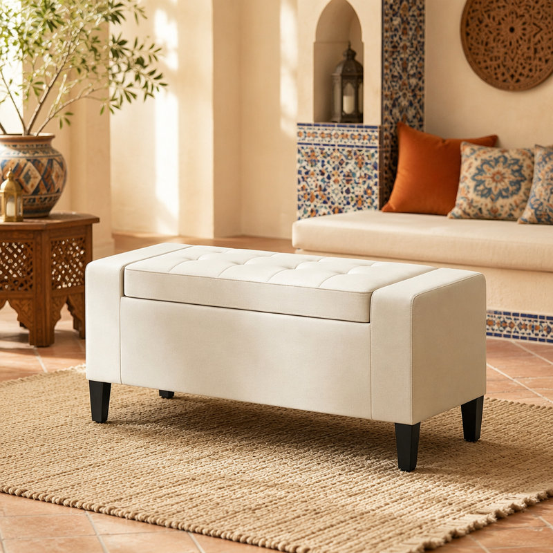 Banc de rangement moderne, banc de repose-pieds polyvalent, banc au design fonctionnel