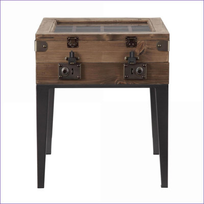 Chêne rustique & amp; Table basse gris mat avec rangement de style coffre, plateau polyvalent et amp; Pieds fuselés en bois
