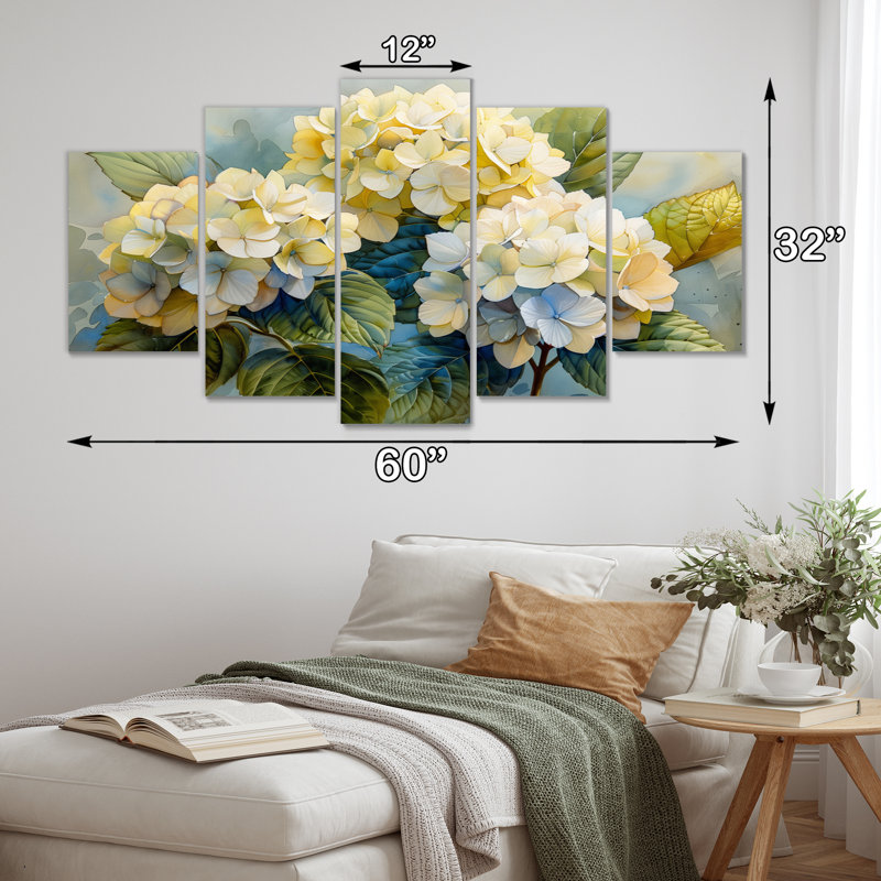 Jardin jaune, bleu, hortensia II, ensemble d'art sur toile