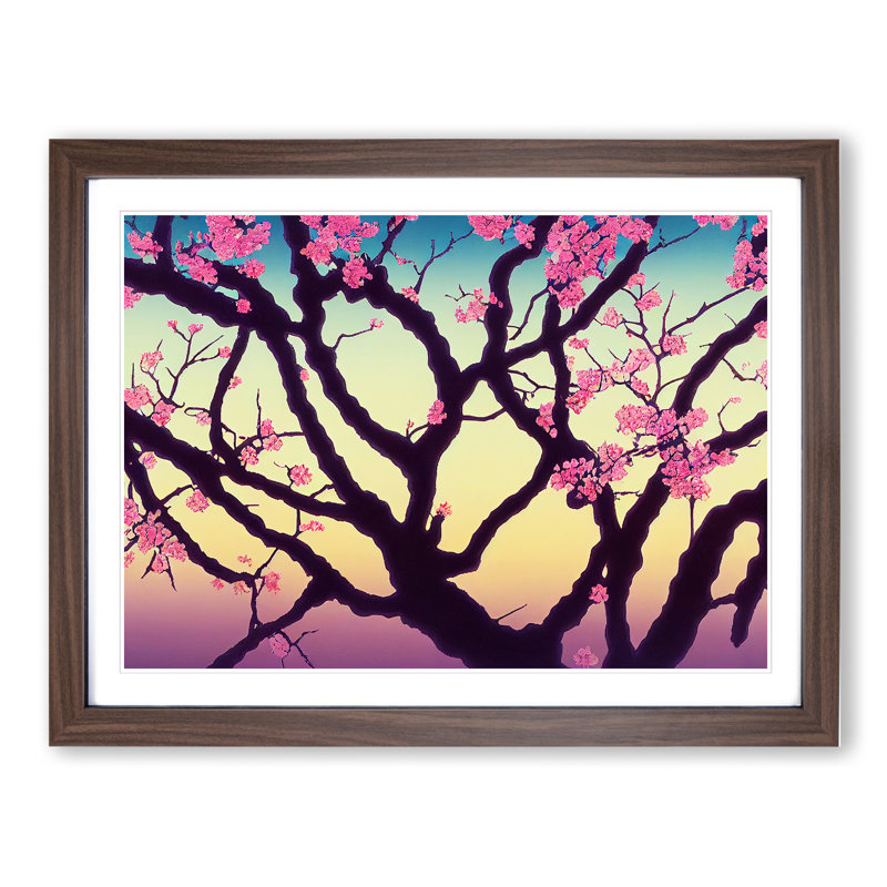 Charming Cherry Blossom Tree Flowers - Framed Print, 34cm H x 46cm W x 2cm D, Walnut
