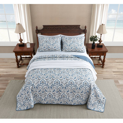 Tommy Bahama Home Cape Verde Gray Cotton Reversible Quilt Set