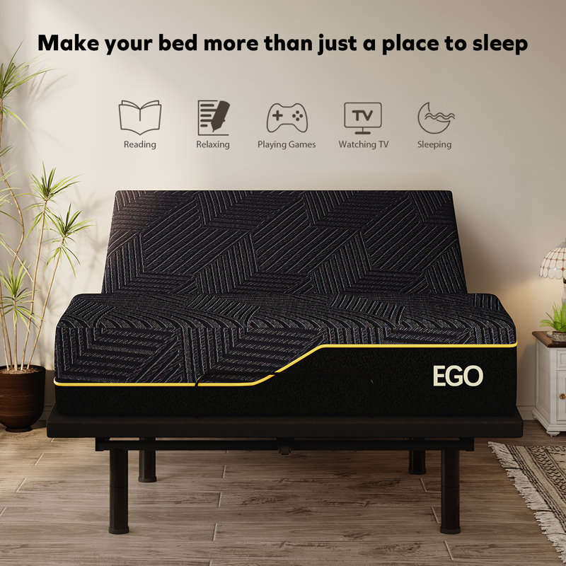 EGOHOME Massaging Zero Gravity Adjustable Bed with 14" Memory Foam Mattress - Wireless Remote, Full