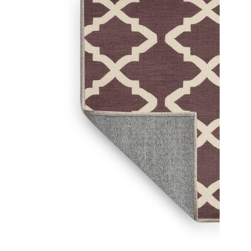 Tapis brun treillis lavable à la machine, Rond 7 pi